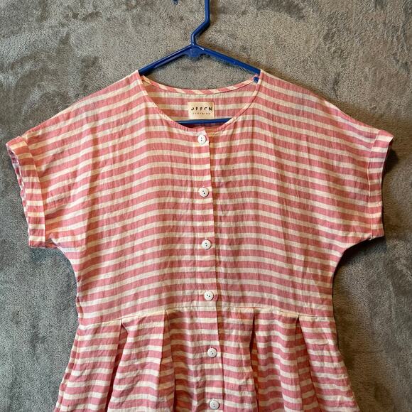 OFFON Linen dress Size Small Striped Pink Cream Oversized Lagenlook Minimalist - Picture 2 of 6